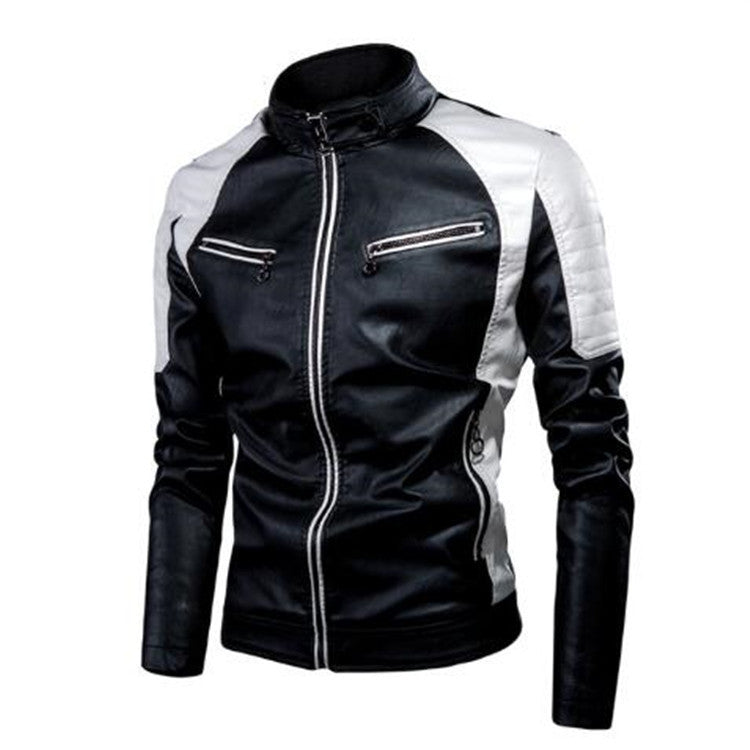 Herren Slim-Fit Kunstleder-Motojacke im Retro-Racer-Design mit gepolsterten Schultereinsätzen und Zipperdetails Shop Nory