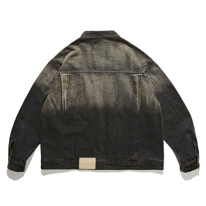 Unisex Boxy-Jeansjacke im Oversize‑Schnitt mit zweifarbiger Waschung und Stehkragen Shop Nory