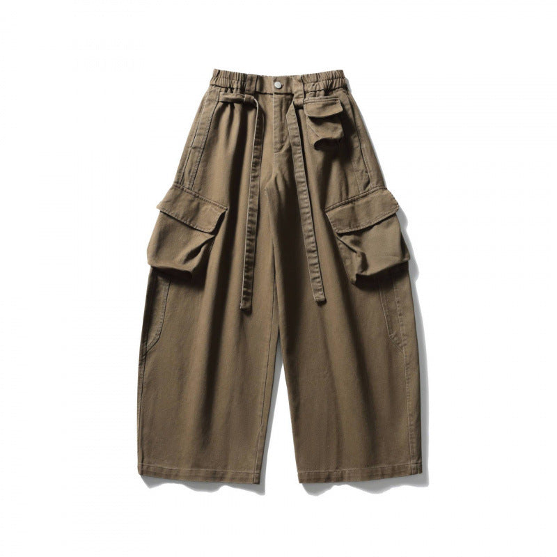 Unisex Weite Cargo-Cropped-Hose mit hohem elastischem Bund, Mehrfachtaschen und Kordelzug Shop Nory