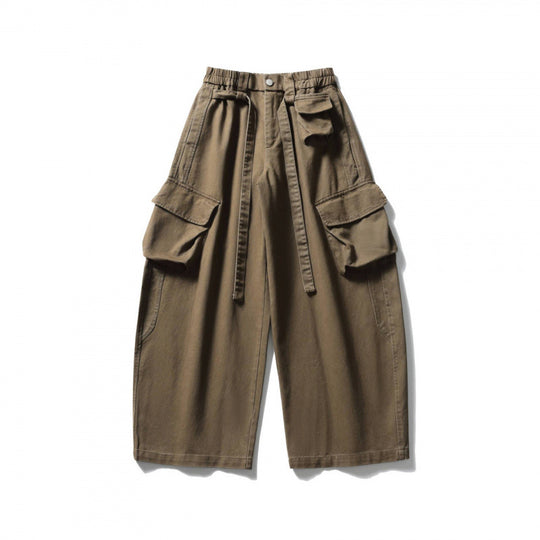 Unisex Weite Cargo-Cropped-Hose mit hohem elastischem Bund, Mehrfachtaschen und Kordelzug Shop Nory