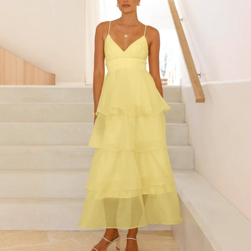 Damen Schwingendes Maxikleid mit luftigen Rüschenschichten