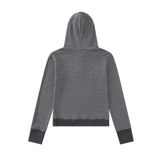 Damen Kapuzen-Henley-Pullover aus leichtem Streifenjersey mit Musik-Print Shop Nory