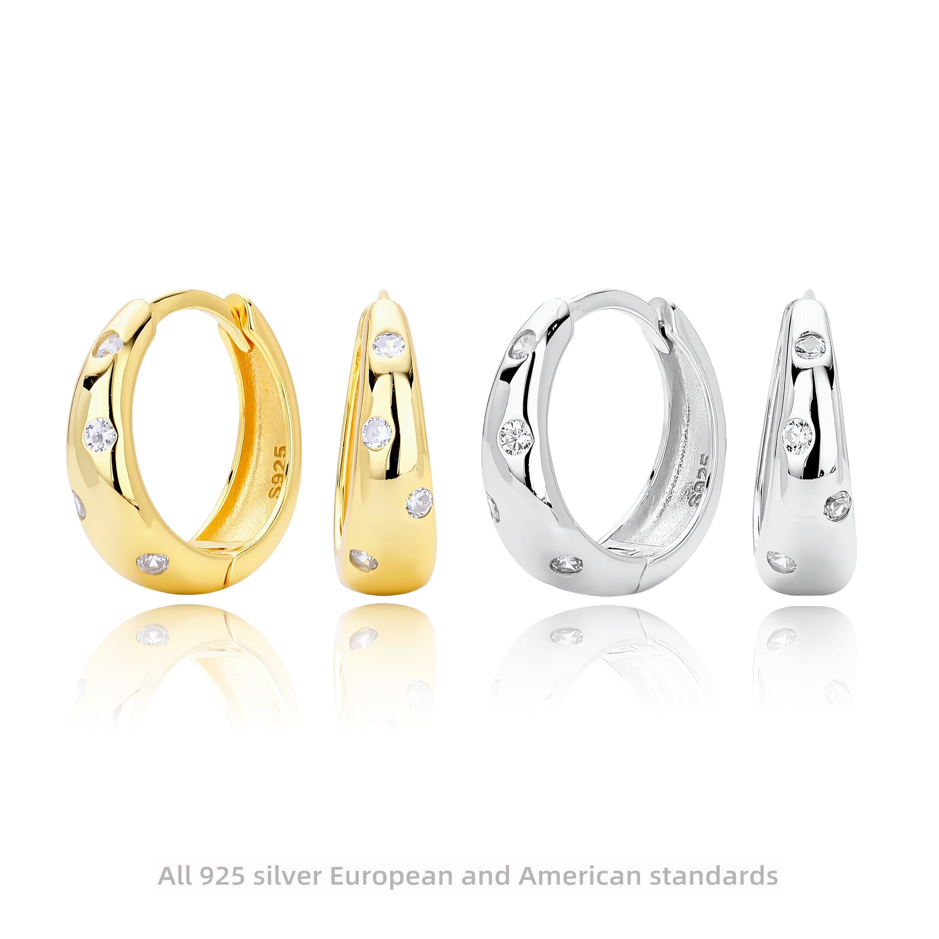 Damen Creolen mit geschwungenem Design und Zirkonbesatz Shop Nory