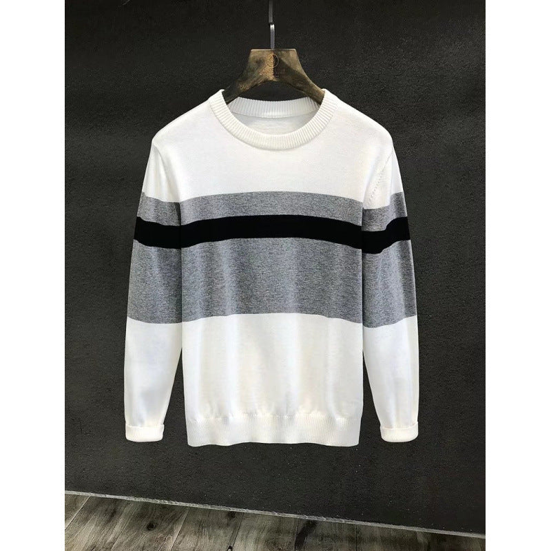 Herren Feiner Rundhalspullover mit Blockstreifen und regular Fit Shop Nory