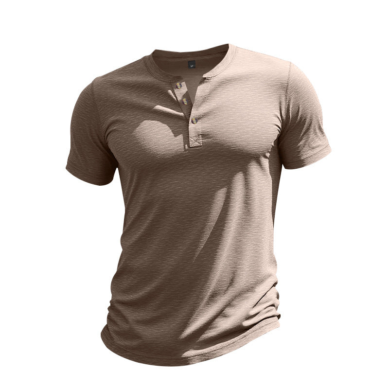Herren Kurzarm-Henley-T-Shirt aus weicher Baumwolle mit dekorativer Knopfleiste
