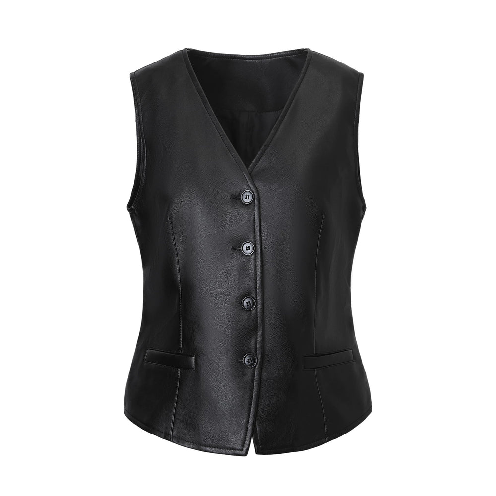 Damen Taillierte Lederweste mit V-Ausschnitt und Knopfleiste Shop Nory