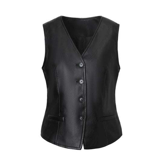 Damen Taillierte Lederweste mit V-Ausschnitt und Knopfleiste Shop Nory