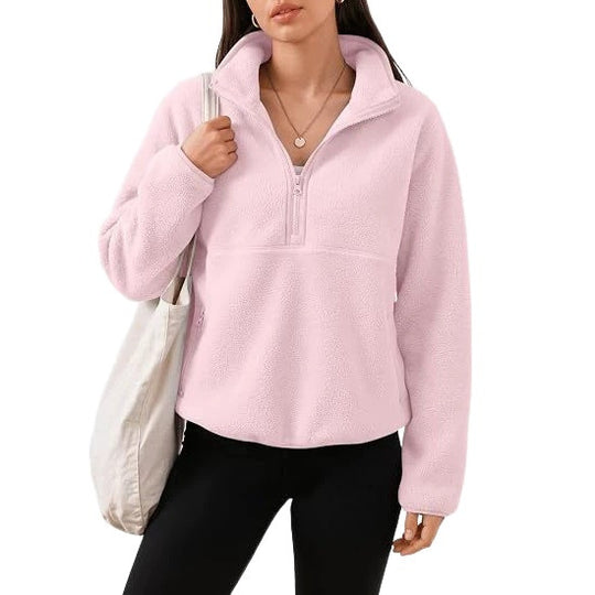 Damen Oversize Sherpa-Fleece-Pullover mit Halbreißverschluss und Kängurutasche Shop Nory