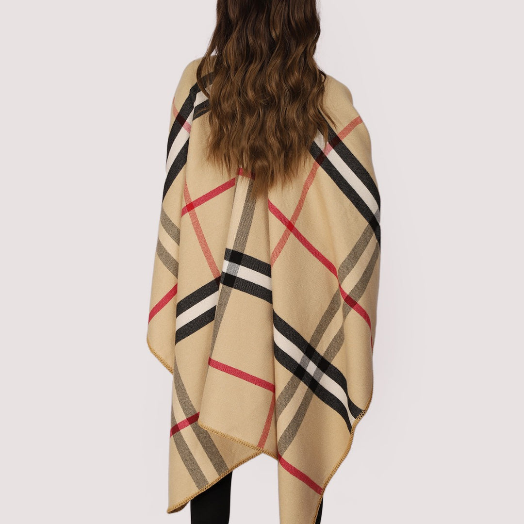 Damen Karierter Wollmix‑Poncho im Oversize‑Cape‑Schnitt mit Zierstichkante Shop Nory