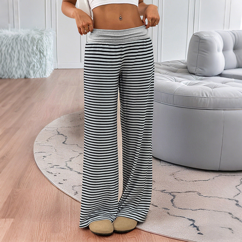Damen Gestreifte Lounge‑Hose mit weitem Bein und elastischem Bund Shop Nory