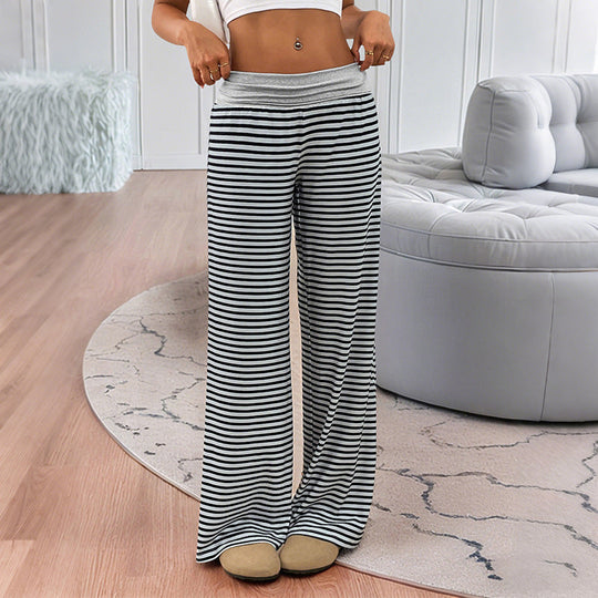 Damen Gestreifte Lounge‑Hose mit weitem Bein und elastischem Bund Shop Nory