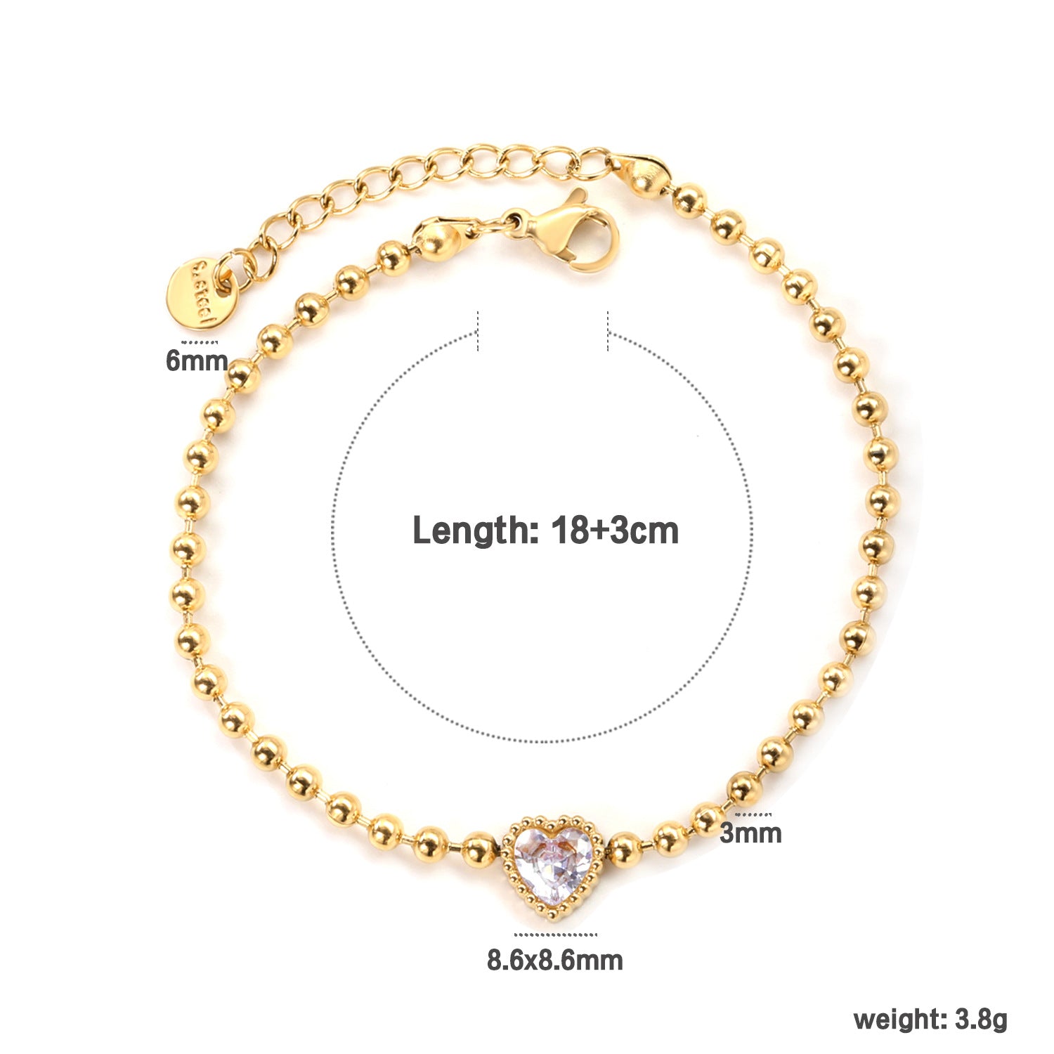 Damen Armband mit schimmernden goldenen Perlen und funkelndem Herzanhänger Shop Nory