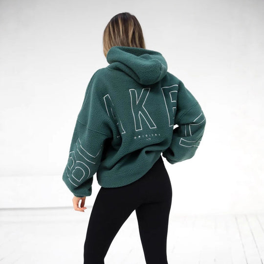 Damen Oversize Teddy-Fleece-Hoodie mit Logostickerei Shop Nory