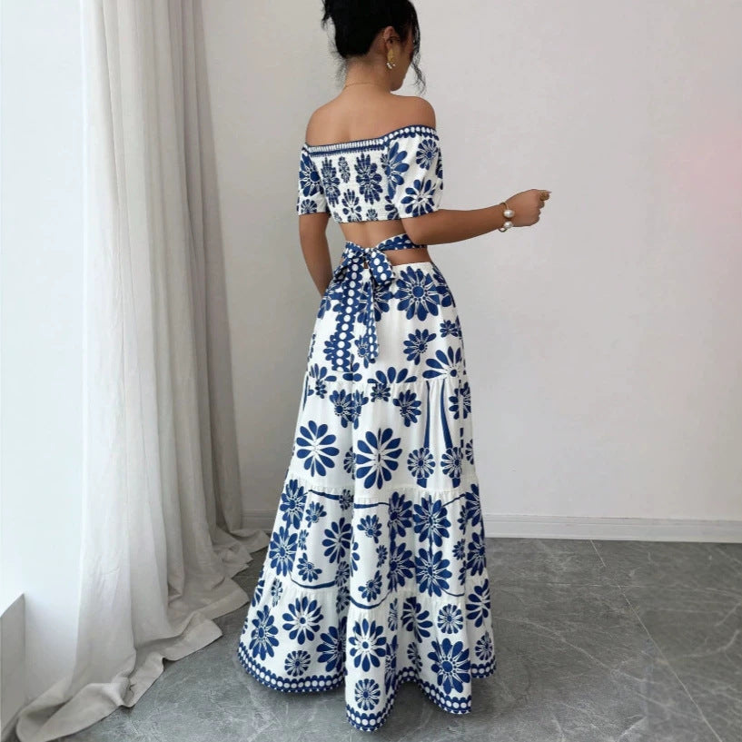 Damen Maxikleid mit floralem Design und trendigem Off-Shoulder-Ausschnitt Shopnory