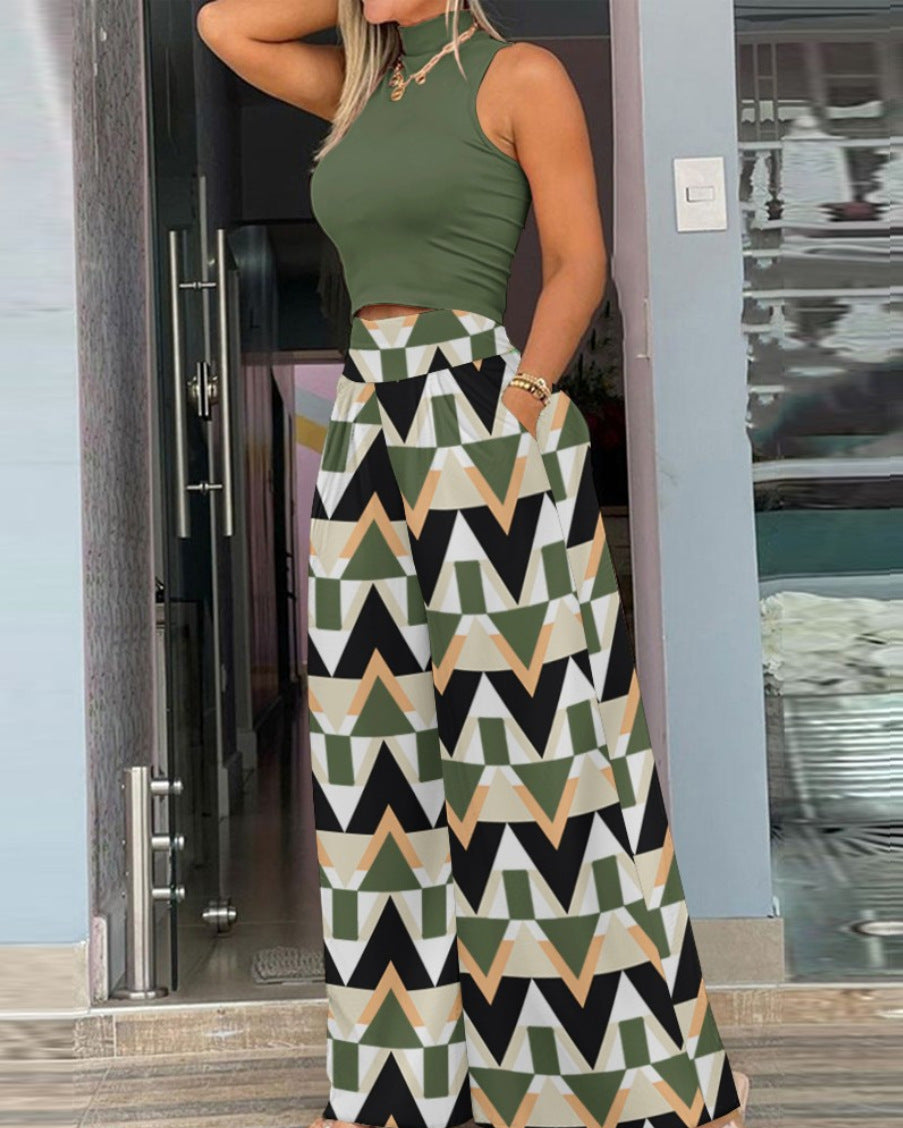 Damen angesagtes Outfit mit ärmellosem Oberteil und weitem Rock