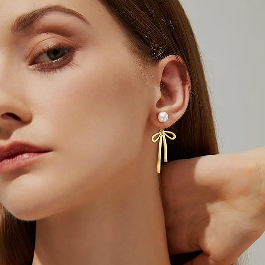 Damen Ohrringe mit eleganter Schleifenform und Perle Shop Nory