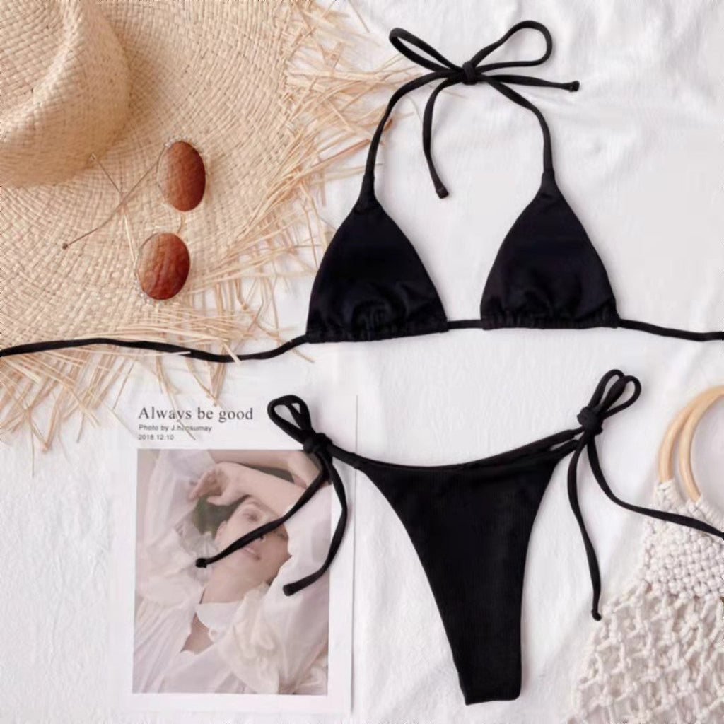 Damen Triangel-Bikini mit verstellbaren BindR&Bändern und Rippstrick