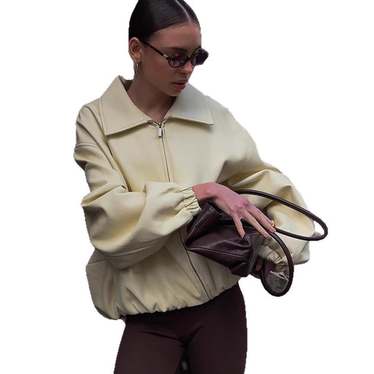 Damen Oversize Bomberjacke mit übergroßen Ballonärmeln und Reißverschluss Shop Nory