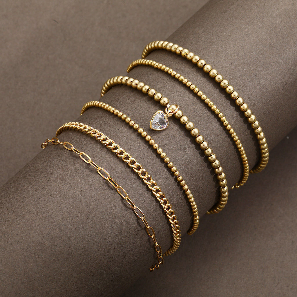 Damen Armband-Set mit filigranen Perlen und zartem Herzanhänger Shop Nory