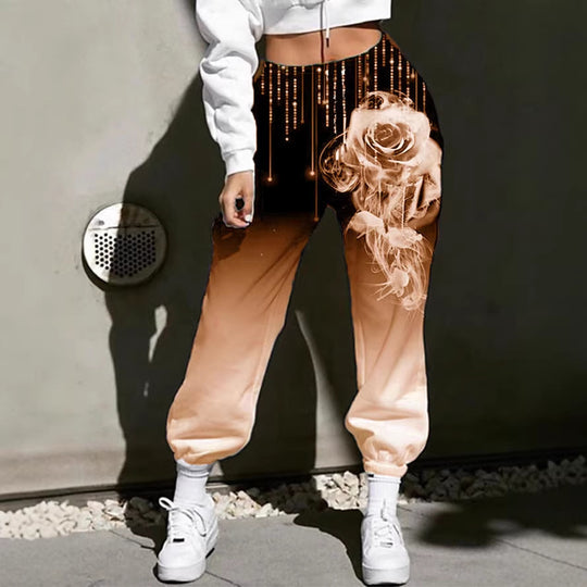 Damen Hohe Taille Jogginghosen mit Ombre-Gradient, Smoke Rose Druck und Elastischen Bündchen Shop Nory