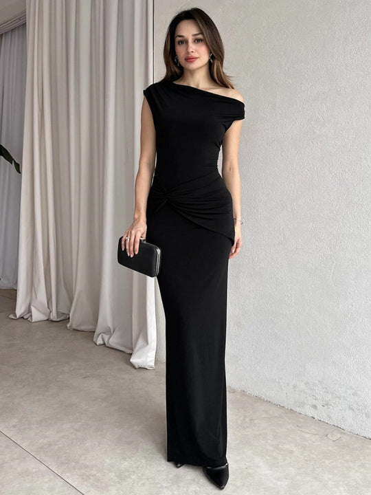 Damen Elegantes Maxikleid mit Off-Shoulder Design und dekorativer Raffung