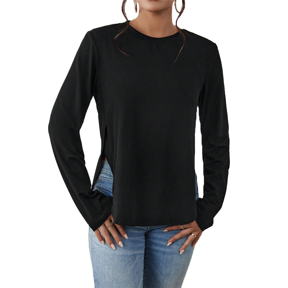 Damen Langarmshirt mit seitlichen Schlitzen, Rundhalsausschnitt und entspannter Casual-Passform Shop Nory