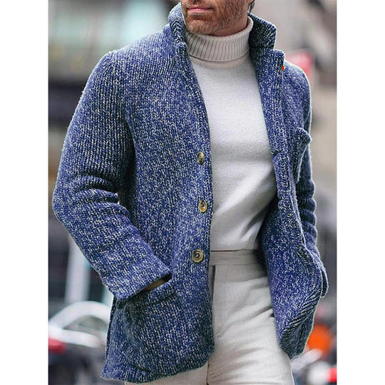 Herren Grobstrick-Cardigan-Jacke mit hohem Stehkragen und aufgesetzten Taschen Shop Nory