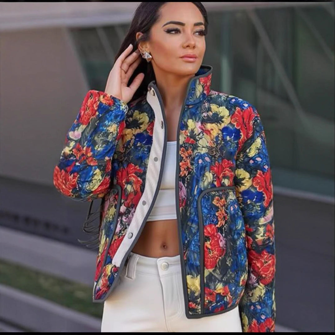 Damen Gesteppte Übergangsjacke mit floralem Allover-Muster und Stehkragen Shop Nory