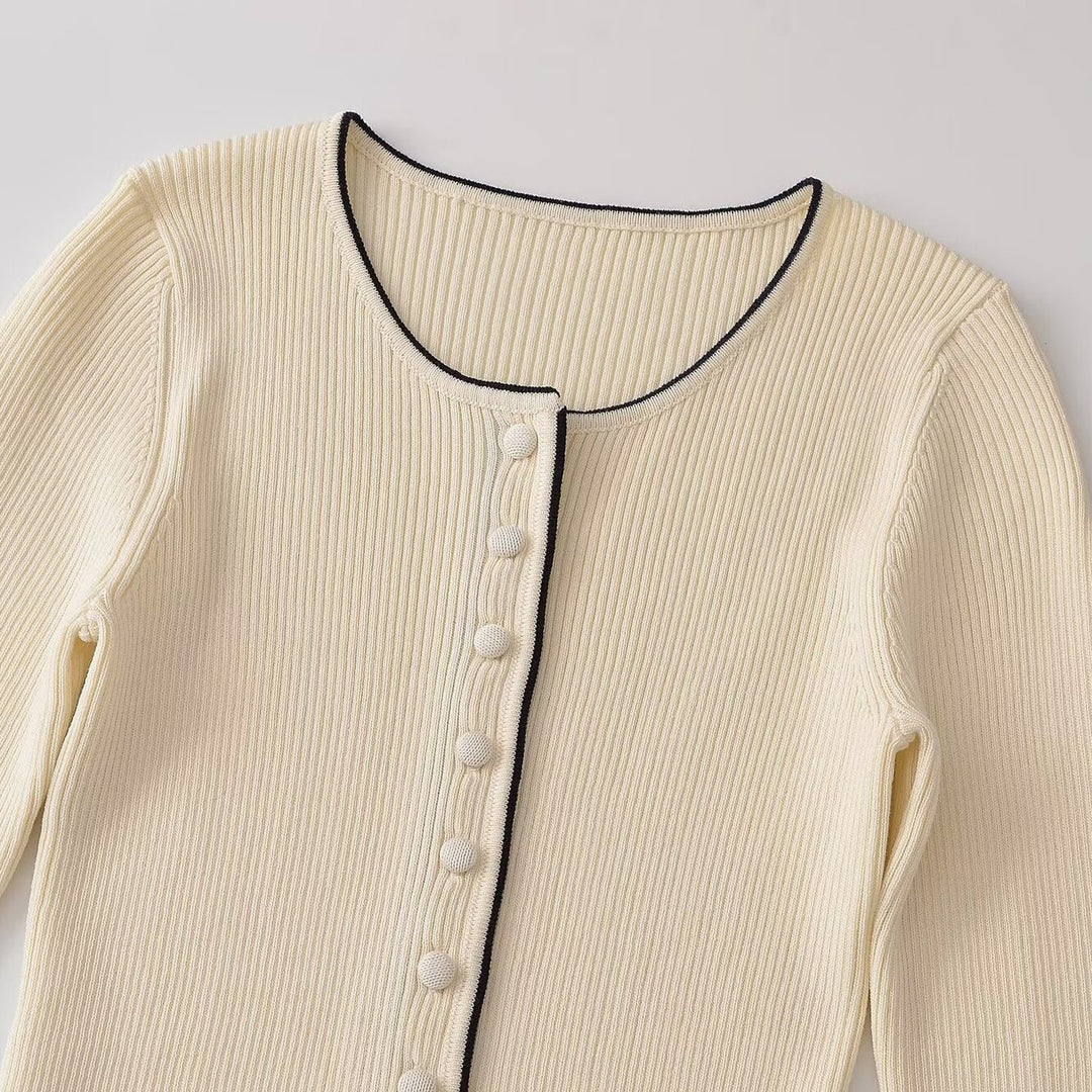 Damen Feinripp-Cardigan mit verdeckter Knopfleiste und Kontrastkante Shop Nory