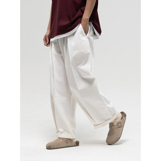 Damen Weite High‑Waist Bundfalten-Hose mit elastischem Kordelbund und gekrempeltem Saum Shop Nory