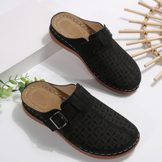 Damen Perforierte Komfort-Mules mit Zierlochmuster, verstellbarem Schnallenriemen und gepolstertem Fußbett Shop Nory