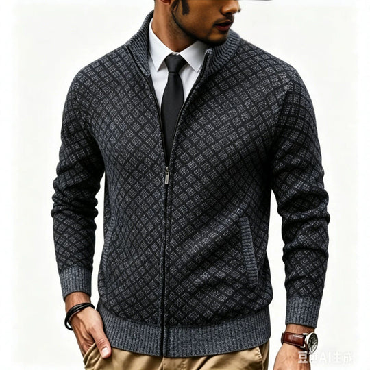 Herren Strukturierte Strickjacke mit Stehkragen und Diamant-Jacquard Shop Nory