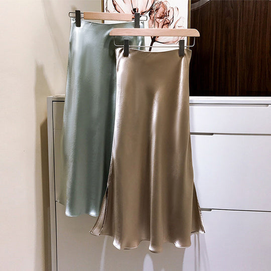 Damen Eleganter Satinrock mit asymmetrischem Schlitz Shop Nory