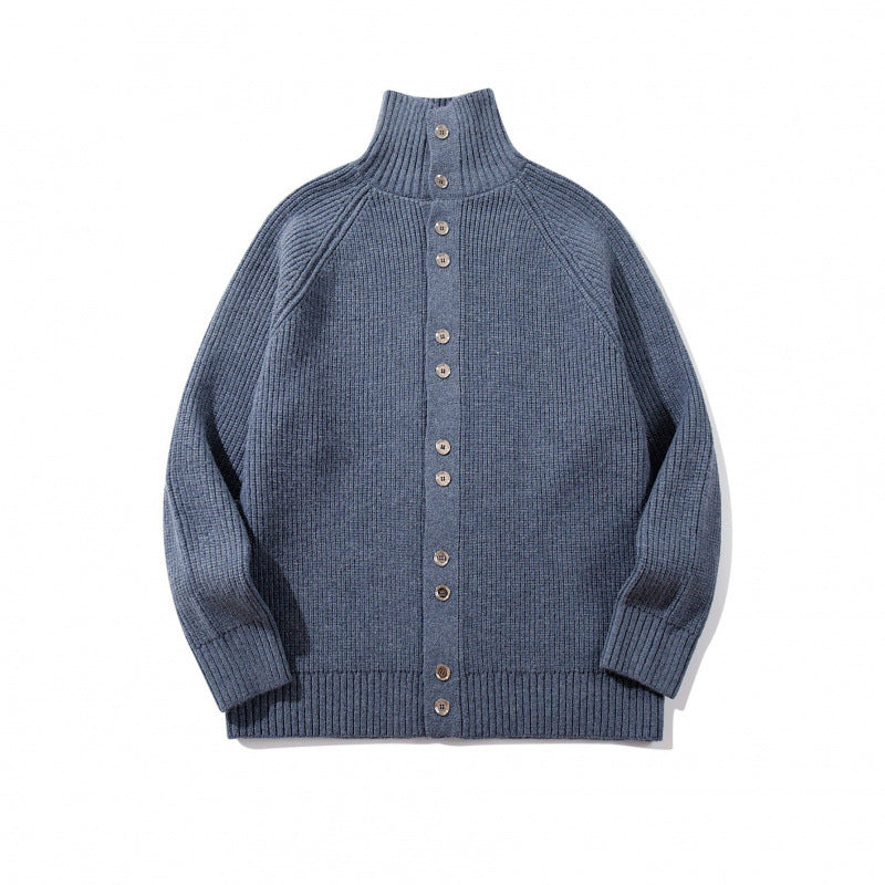Herren grobgestrickter Knopfcardigan mit hohem Rollkragen und Raglanärmeln Shop Nory
