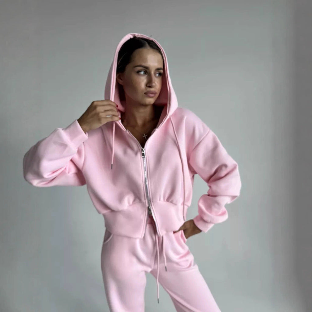 Damen Cropped Hoodie mit Reißverschluss