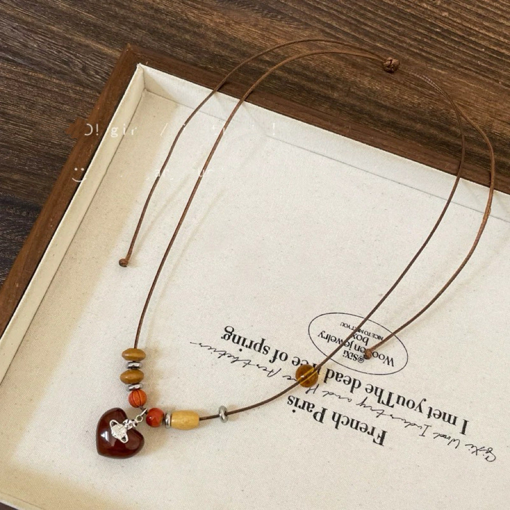 Damen Ethnische Halskette aus Holz und hochwertigen Materialien Shop Nory