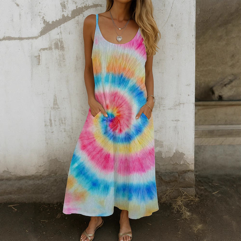 Damen Maxikleid mit Spiral-Design und praktischen Taschen Shopnory