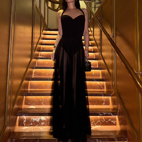 Damen Elegantes bodenlanges Abendkleid mit transparenten Details Shopnory