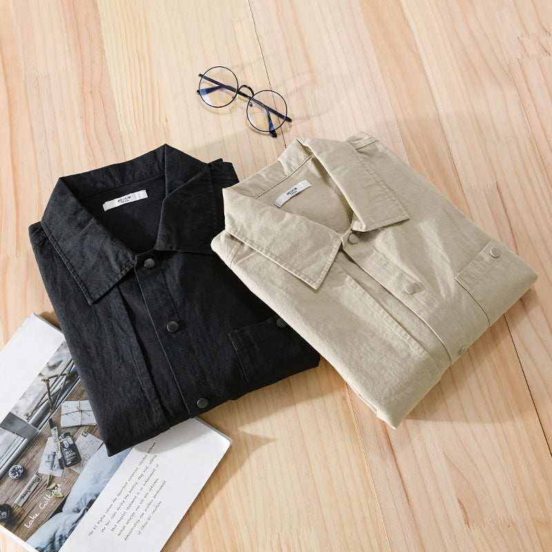 Herren Minimalistisches Baumwoll-Utility-Overshirt mit Druckknopf-Leiste und Brusttaschen Shop Nory