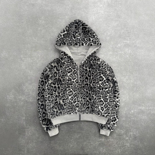 Unisex Kapuzen-Sweatjacke mit Kunstfellfutter, verkürztem Schnitt und Kreuz-Reißverschluss Shop Nory