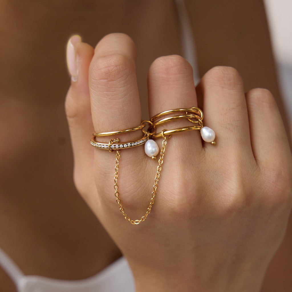 Damen Offenes Armreif mit eleganten Perlenakzenten und hochwertigem Edelstahl Shop Nory