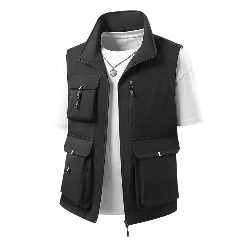 Herren Multifunktionale Outdoorweste mit mehreren Cargo-Taschen und Stehkragen Shop Nory