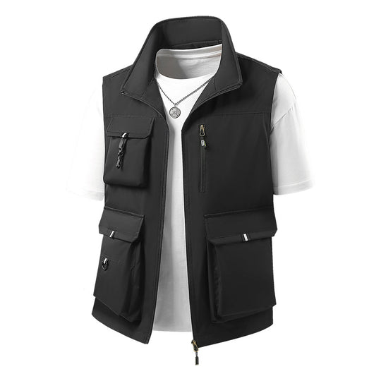 Herren Multifunktionale Outdoorweste mit mehreren Cargo-Taschen und Stehkragen Shop Nory