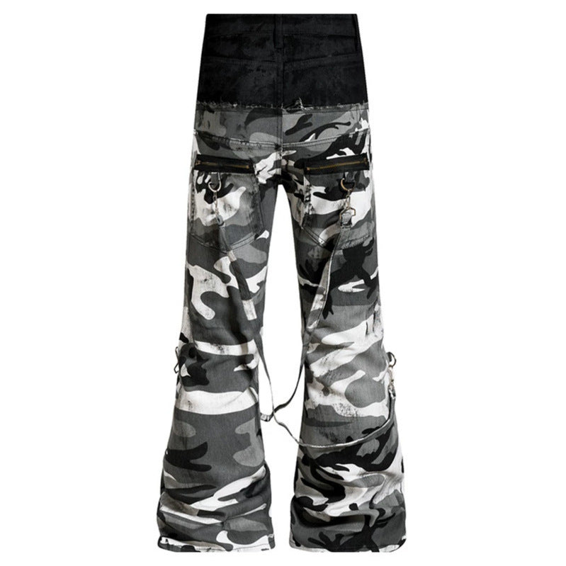 Damen Weite High‑Waist Cargohose im Camouflage‑Look mit Bondage‑Riemen Shop Nory