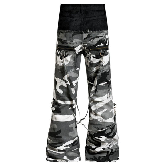 Damen Weite High‑Waist Cargohose im Camouflage‑Look mit Bondage‑Riemen Shop Nory