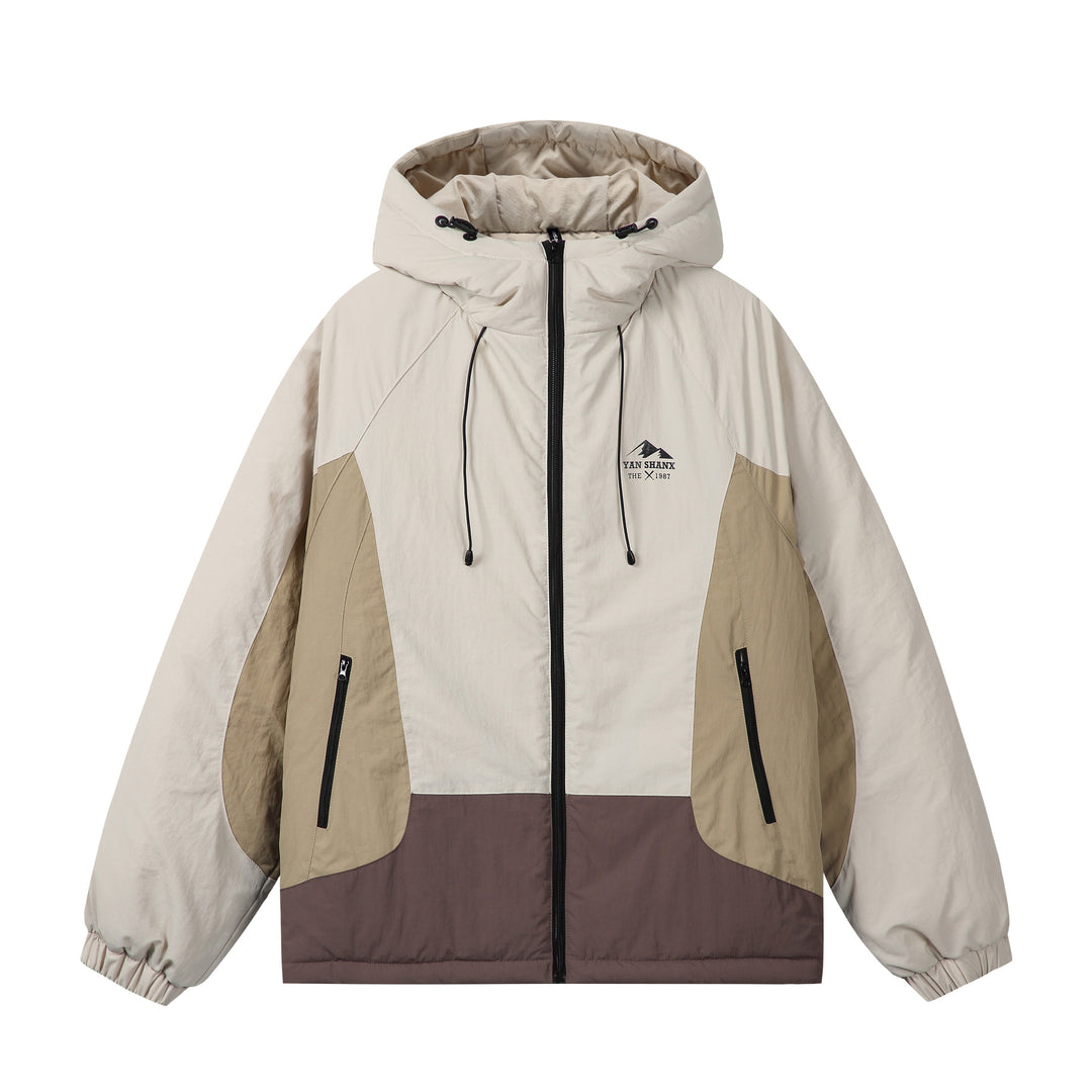 Unisex Boxy Colorblock Kapuzenpufferjacke mit winddichter Hülle und Reißverschlusstaschen Shop Nory