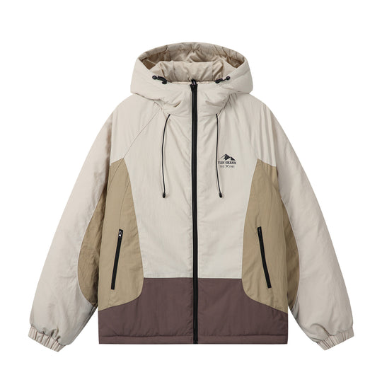 Unisex Boxy Colorblock Kapuzenpufferjacke mit winddichter Hülle und Reißverschlusstaschen Shop Nory