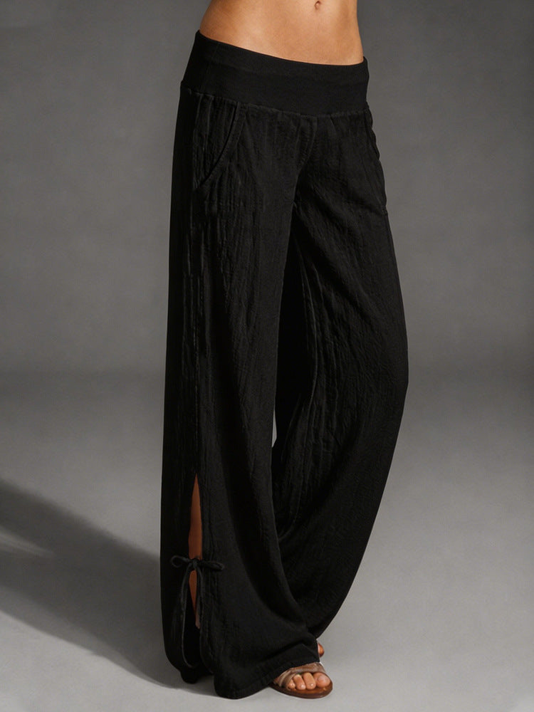 Damen Leichte Leinenhose mit weitem Bein und elastischem Bund Shop Nory