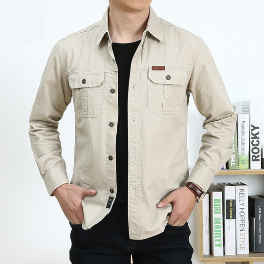 Herren Leichtes Canvas-Overshirt im Utility‑Stil mit Brustpattentaschen und Hemdkragen Shop Nory