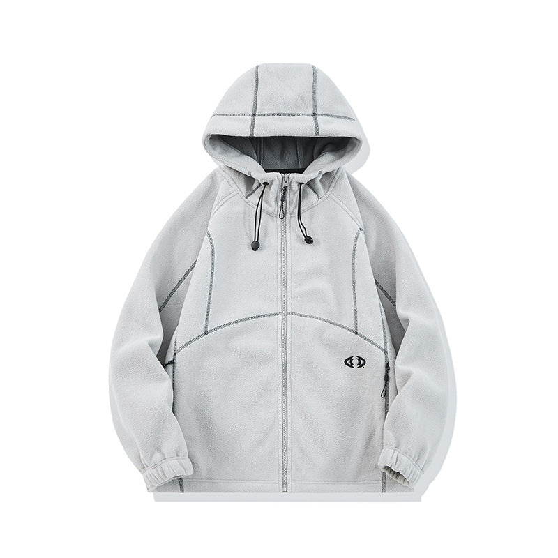 Unisex Oversize Fleece-Kapuzenjacke mit Kontrastnähten und Reißverschlusstaschen Shop Nory